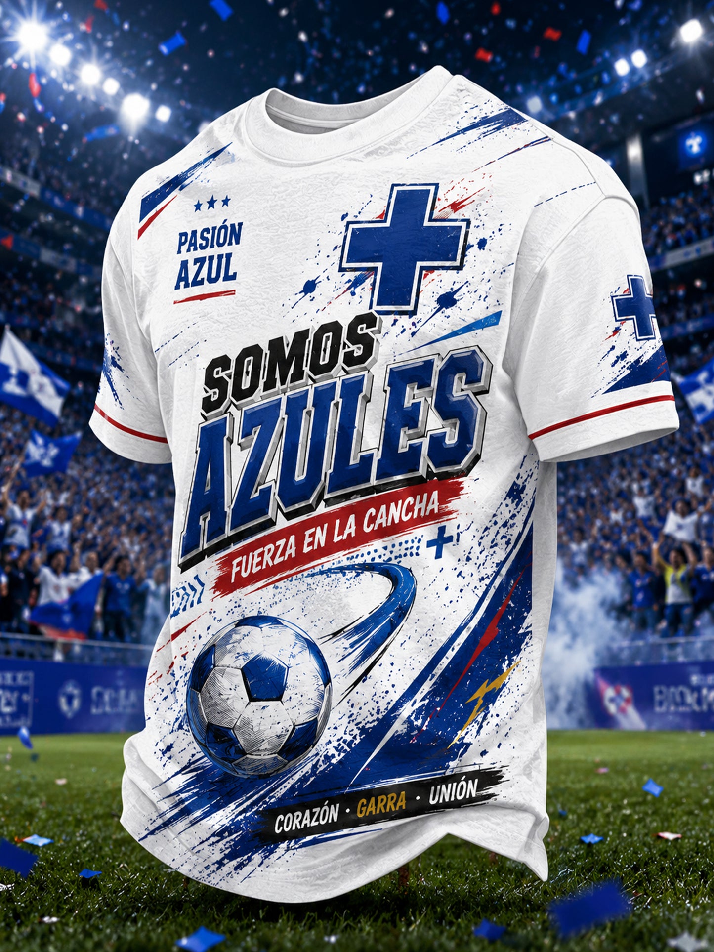 Men's Mexican Blue Cross Football Cheering Art Print T-Shirt