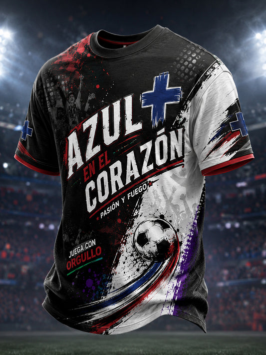 Men's Mexican Blue Cross Football Cheering Art Print T-Shirt