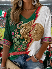Women's Mexican Football Cheering Art Print V-Neck Top