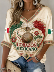 Women's Mexico Football Lover Art Printed T-shirt