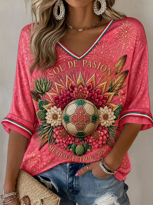 Women's Mexico Football Lover Art Printed T-shirt