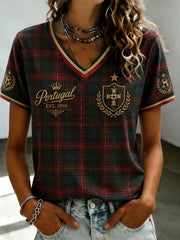 Women's Portuguese Football Printed V-neck T-shirt
