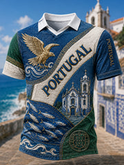 Men's Portugal Football Cheerleading Ocean-Themed Art Print V-Neck Top