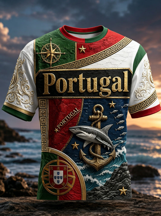 Men's Portugal Football Cheerleading Embossed Textured Art Print T-Shirt
