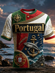 Men's Portugal Football Cheerleading Embossed Textured Art Print T-Shirt