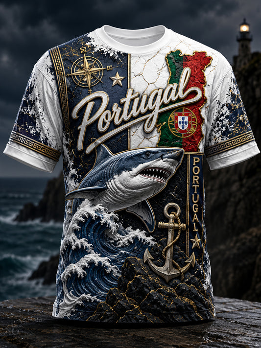 Men's Portugal Football Cheerleading Embossed Textured Art Print T-Shirt