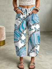 Women's Animal Butterfly Art Print Pocketing Trousers