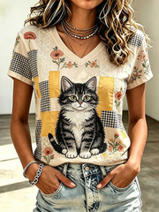 Women's Cute Cat Print short-sleeved T-shirt