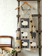 Women's Vintgae Lovely Sheep Colorblock Patchwork Art Print Linen Apron