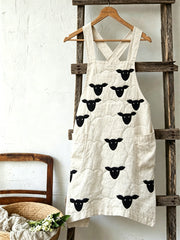 Women's Vintage Fuzzy Sheep Pattern Print Linen Apron