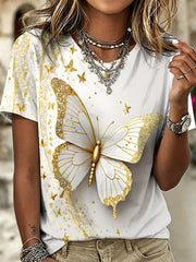 Women's Animal Butterfly Printed Vintage Fashion Loose Short Sleeve T-Shirt