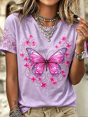 Women's Animal Butterfly Printed Vintage Fashion Loose Short Sleeve T-Shirt