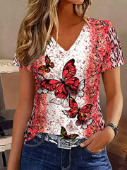 Women's Animal Butterfly Printed Vintage Fashion Loose Short Sleeve T-Shirt