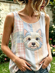 Women's Retro Animal Dog Print Sleeveless Tank Top