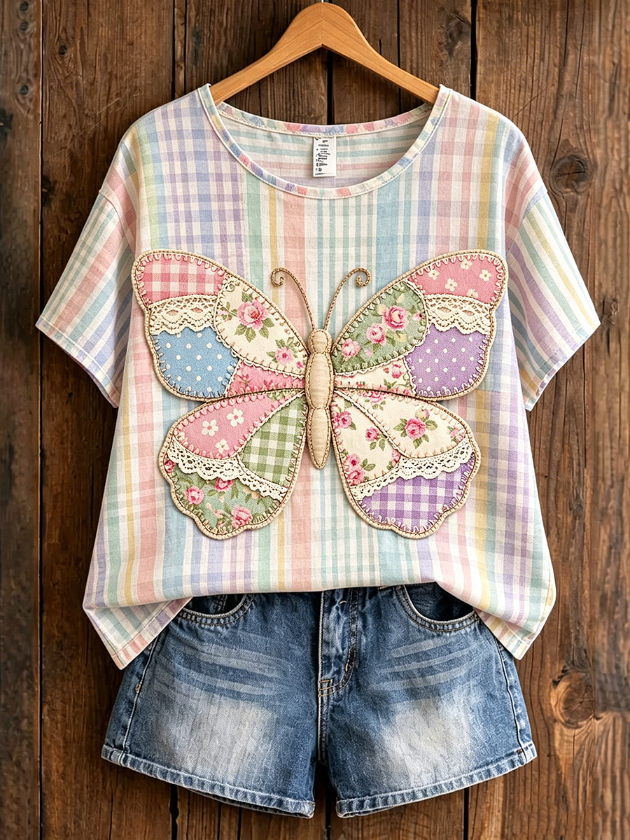 Women's Animal Butterfly  Printed Vintage Fashion Loose Short Sleeve T-Shirt