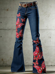 Women's Art Animal Butterfly Print Flared Trousers