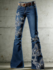 Women's Art Animal Butterfly Print Flared Trousers