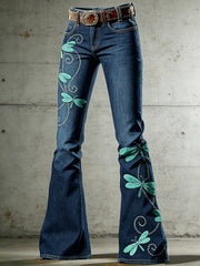 Women's Art Animal Dragonfly Print Flared Trousers