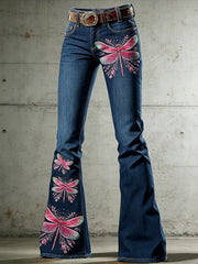 Women's Art Animal Dragonfly Print Flared Trousers
