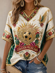 Women's Mexico Football Lover Art Printed T-shirt