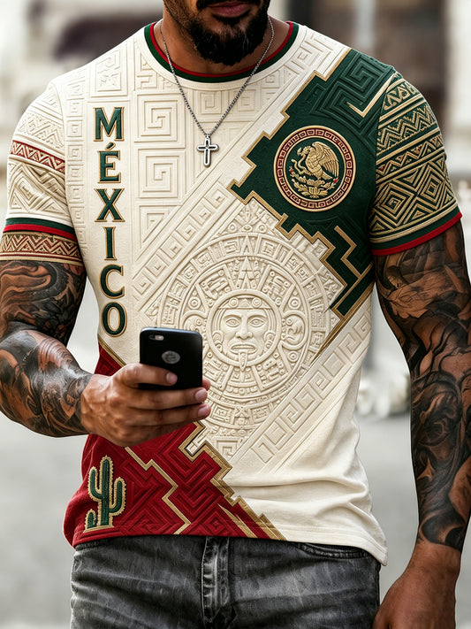 Men's Mexican Football Aztec Totem Element Art Print T-Shirt