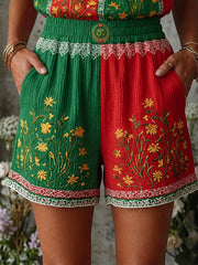 Women's Retro Portuguese Football Fan Art Print Casual Shorts