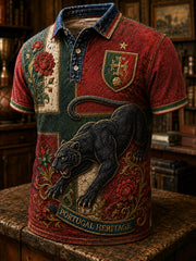 Retro Portuguese Football Fan Art Print Casual Polo Shirt