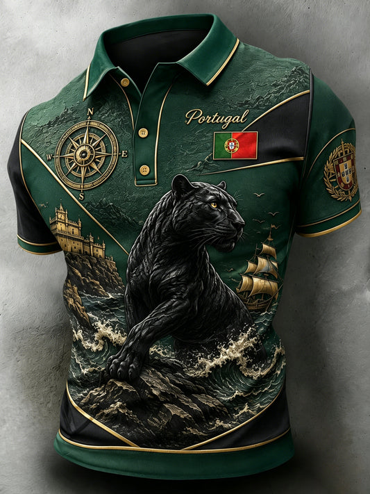 Men's Portuguese Football Match Cheering Element Art Print Polo