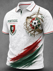 Retro Portuguese Football Fan Art Print Casual Polo Shirt
