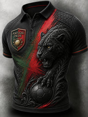Retro Portuguese Football Fan Art Print Casual Polo Shirt