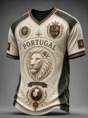 Retro Portuguese Football Fan Art Print Casual T-Shirt