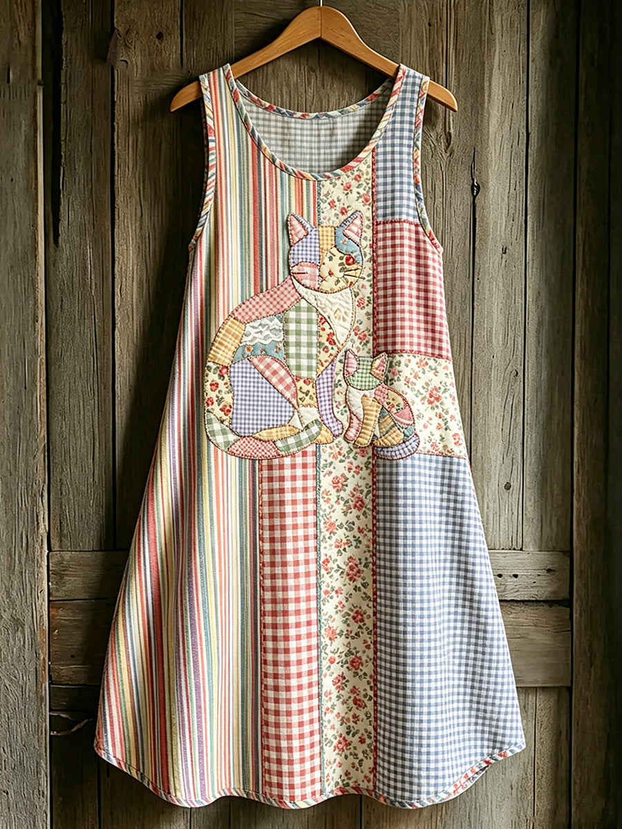 Women's Animal Cat Art Printed Sleeveless Dress