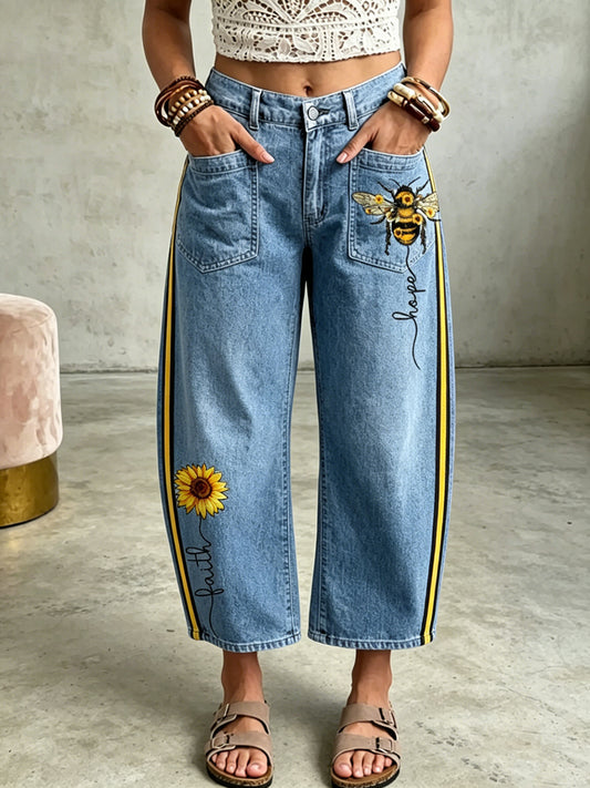 Women's Animal Bees Art Print Pocketing Trousers