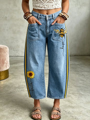 Women's Animal Bees Art Print Pocketing Trousers