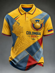 Retro 2026 Colombia Soccer Fan Patchwork Casual Polo Shirt