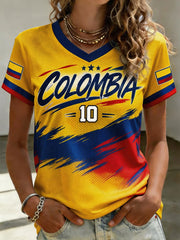 Women's Colombian football casual printed short-sleeved T-shirt