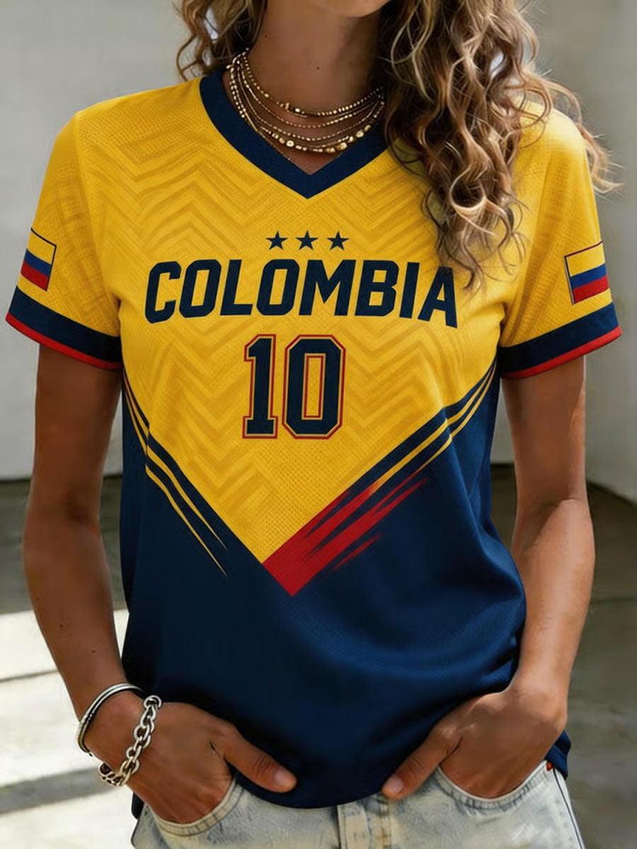 Women's Colombian football casual printed short-sleeved T-shirt