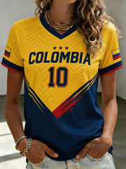 Women's Colombian football casual printed short-sleeved T-shirt