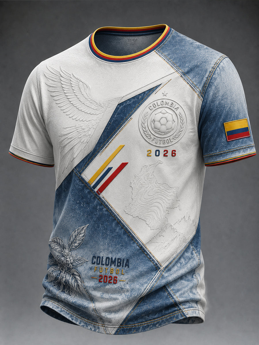 Retro 2026 Colombia Soccer Andean Eagle Patchwork Casual T-Shirt