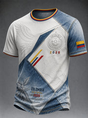 Retro 2026 Colombia Soccer Andean Eagle Patchwork Casual T-Shirt