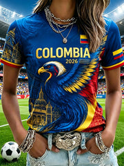 Women's Colombian football casual printed short-sleeved T-shirt