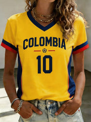 Women's Colombian football casual printed short-sleeved T-shirt