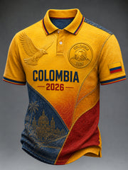 Retro 2026 Colombia Soccer Gradient Patchwork Casual Polo Shirt