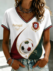 Women's Portuguese Football Printed V-neck T-shirt