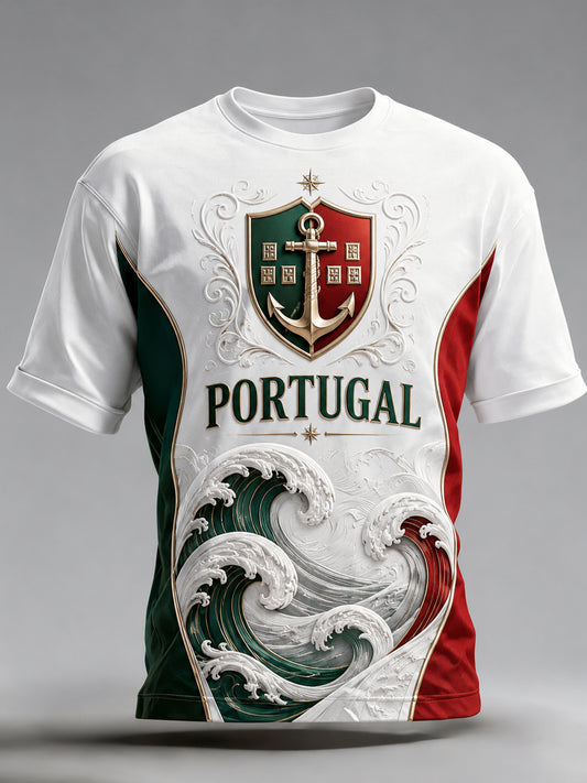 Men's Portugal Football Match Cheering Embossed Textured Art Print T-Shirt