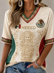 Women's Mexican Football Cheering Fan Element Art Print V-Neck Top