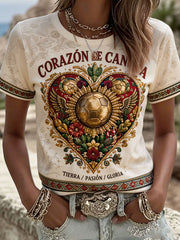 Women's Mexico Football Lover Art Printed Linen T-shirt