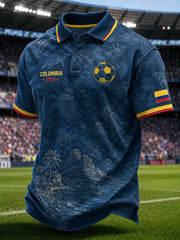Men's 2026 Colombian football casual printed unisex short-sleeved polo shirt