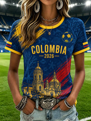 Women's 2026 Colombian football casual printed short-sleeved T-shirt