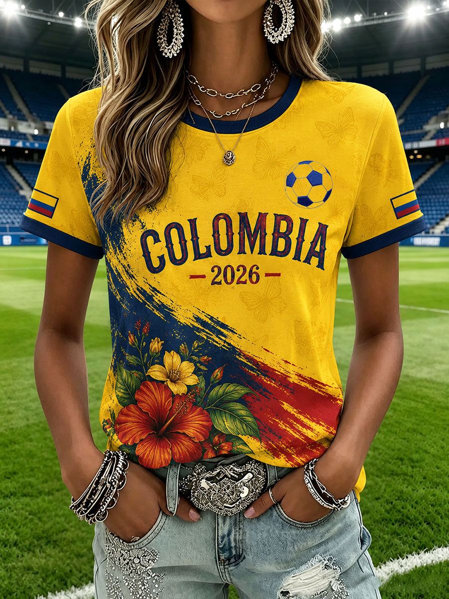 Women's Colombian football casual printed short-sleeved T-shirt